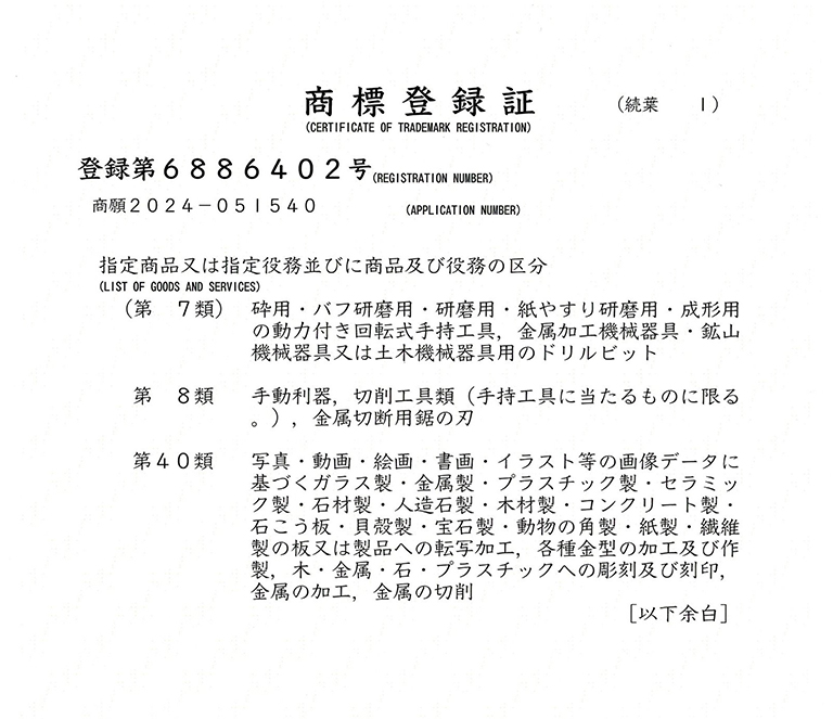 半月一枚刃の商標登録証